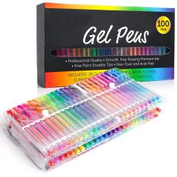 Canetas Gel para Adulto, Conjunto de Desenho, Scrapbook, Purpurina, Neon, Pastel, Metálico, Dicas Finas, Caneta Esferográfica, 100 Cores - Image 2