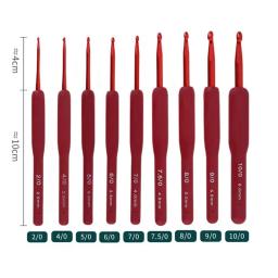 Premium Aluminum Crochet Hooks, Grip de borracha macia, alças almofadadas, agulhas de tricô, tranças Knitting Tool, vermelho, 2mm-6mm - Image 2
