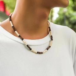 Moda masculina verão praia contas de madeira surfista colar simples geométrico tribal étnico artesanal corrente steampunk masculino jóias presente - Image 2