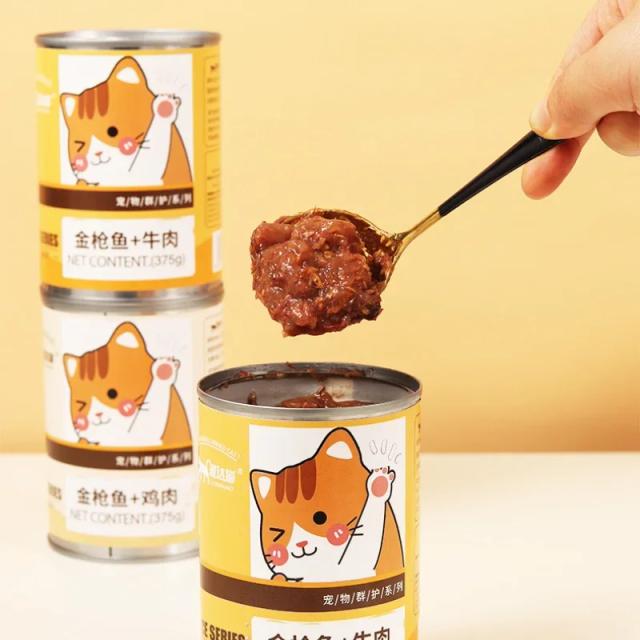 Deliciosos Petiscos de Atum para Gatos - Recompensas Interativas e Treinamento de Mastigação com Carne Enlatada 375g