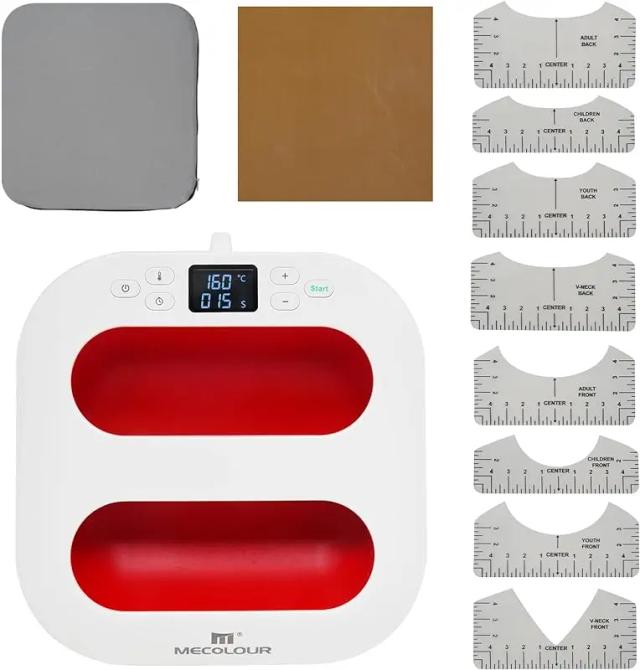 Máquina Portátil de Impressão a Calor MECOLOUR para Camisetas com Acessórios: Tapete, Régua Guia e mais, 9"x9"