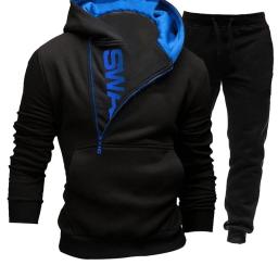 Fato de treino de duas peças masculino com zíper, capuz, roupas esportivas, roupa de corrida, letra impressa, nova moda - Image 3