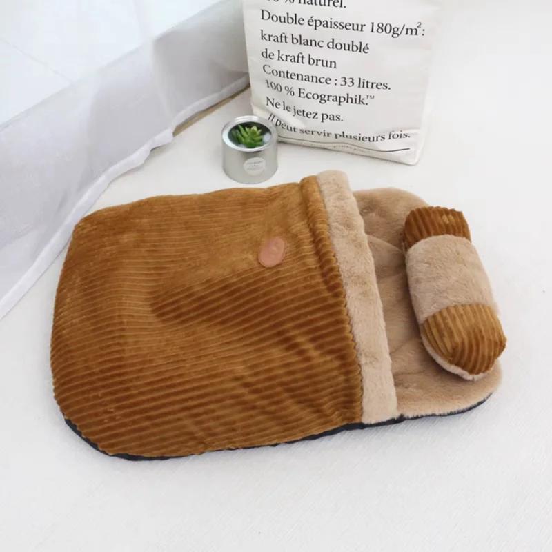 Saco de dormir quente removível para animais de estimação, meia cama fechada do gato, almofada do ninho do inverno com descanso, novo - Image 1