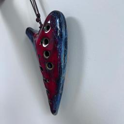 Ocarina Cerâmica Artesanal de 12 Buracos, Antigo Lacado, Vermelho e Azul, Instrumento Musical para Ensinar e Jogar, 1Pc - Image 4