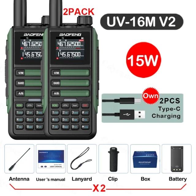 Baofeng UV16M V2 Walkie Talkie 15W 50km Long Range 999CH Type-C Radio