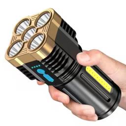 Lanterna LED portátil ao ar livre, luz de tochas, lâmpada, USB recarregável, Power Display, projectores laterais COB, 4 modos de iluminação - Image 1