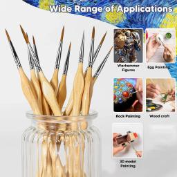 Conjunto de pincéis de pintura de detalhes em miniatura premium, 11 peças com haste triangular de madeira natural para modelos de artesanato a óleo de aquarela, desenho de linha ótimo - Image 5