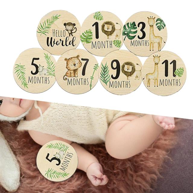 Cartões Mensais de Madeira para Capturar o Crescimento do Bebê de 1 a 12 Meses - 7 Discos Decorativos para Fotos
