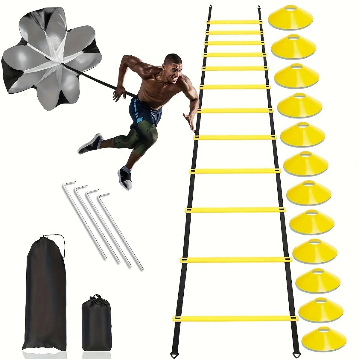 Pro Speed and Agility Training Set, Inclui Agility Ladder, Steel Piles, Disccones, Resistance Umbrella, Football Training - Image 1