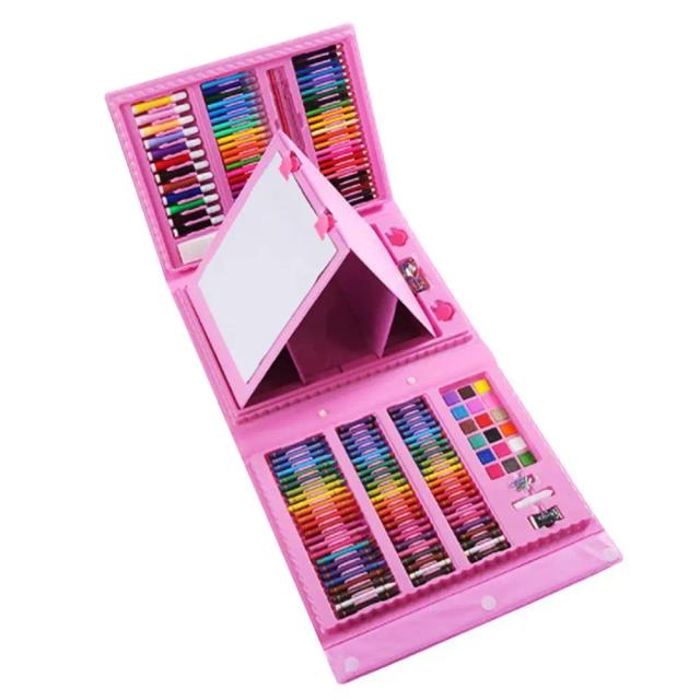Kits de Arte para Crianças com 208 Peças: Cavalete Trifold, Material de Desenho e Livro para Colorir