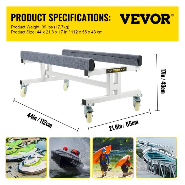 Dolly para Jet Ski VEVOR com 4 Rodízios e 2 Freios - Ideal para Mover Barcos de Pesca e Esqui