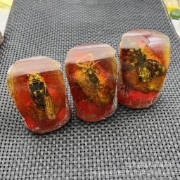 Cera de abelha Inseto Espécime Artesanato, Borboleta Sala Vestir Ornamentos, Âmbar Escorpião, Cicada Dourada - Image 3