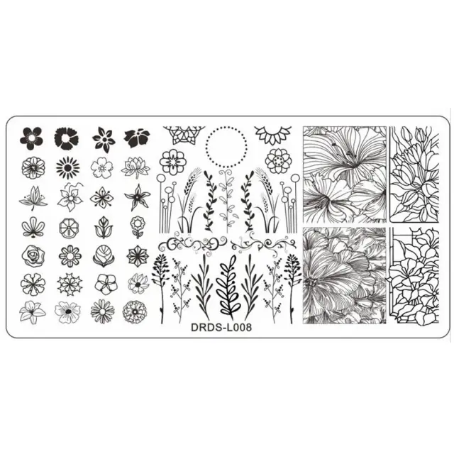 Placa de Carimbo para Unhas com Design Floral de Verão - 12x6cm