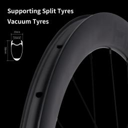 Conjunto de rodas de carbono 700C Road T800 50mm-Tubeless Ready, disco de trava central, eixo passante, aro sem gancho para estrada/cascalho, classe de corrida - Image 5