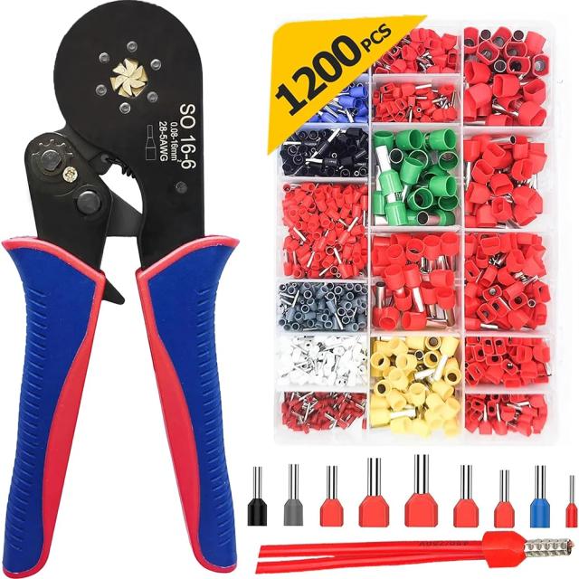 Kit Completo de Ferramentas de Crimpagem Hexagonal com Crimper para Fios Únicos e Duplos, AWG 28-5, 16-16 mm²