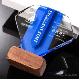 Troféu Cristal Criativo Empregada Outstanding Reunião Anual Prêmio Comemorativa Decoração Home High-end Medalha De Metal Base De Madeira, 1Pc - Image 4