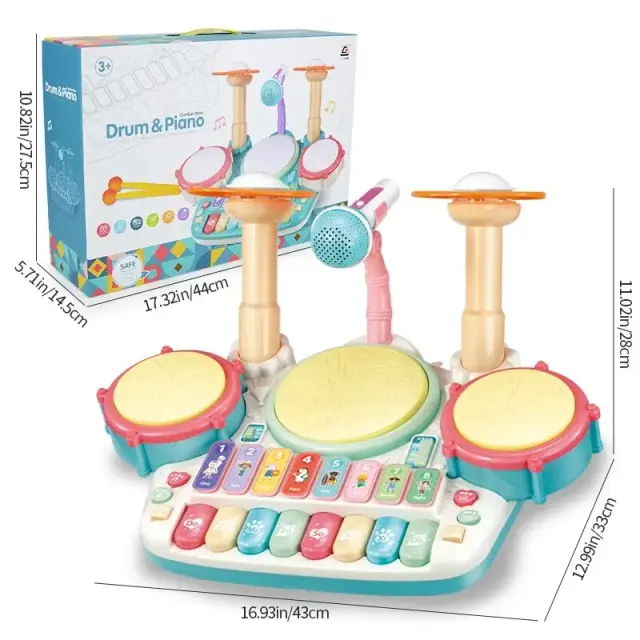 Brinquedo Musical Interativo com Teclado, Microfone e Luzes para Aprendizagem Precoce de Crianças a Partir de 3 Anos