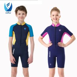 Fatos de neoprene baixinho infantis, natação quente, surf, roupa de mergulho, proteção solar, maiô de manga curta, meninos, meninas, 3mm - Image 1