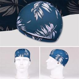 Boné de natação estampado flor para homens e mulheres Cabelo comprido Chapéu de banho de piscina Turbante elástico de nylon Acessório esportivo - Image 3