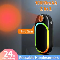 USB recarregável bolso mão aquecedores, aquecedor de acampamento ao ar livre, aquecedores elétricos mão, Power Bank, 10000mAh - Image 1
