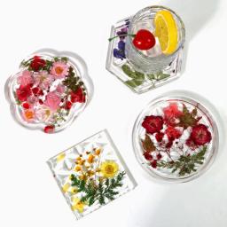 8 pçs retro textura copo almofada silicone molde redondo flor quadrado hexagonal coaster frutas doces bandeja de armazenamento resina cola epoxy molde - Image 5
