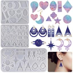 Brinco pingentes resina epóxi molde de silicone diy lua e estrela em forma de brincos molde jóias fazendo chaveiro pingente molde de fundição - Image 1