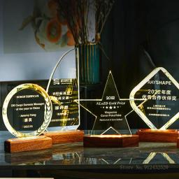 Troféu De Cristal De Escultura Personalizado Criativo, Base De Madeira Luminosa, Placa De Premiação Da Reunião Anual Da Empresa, Decoração De Casa Lembrança - Image 4