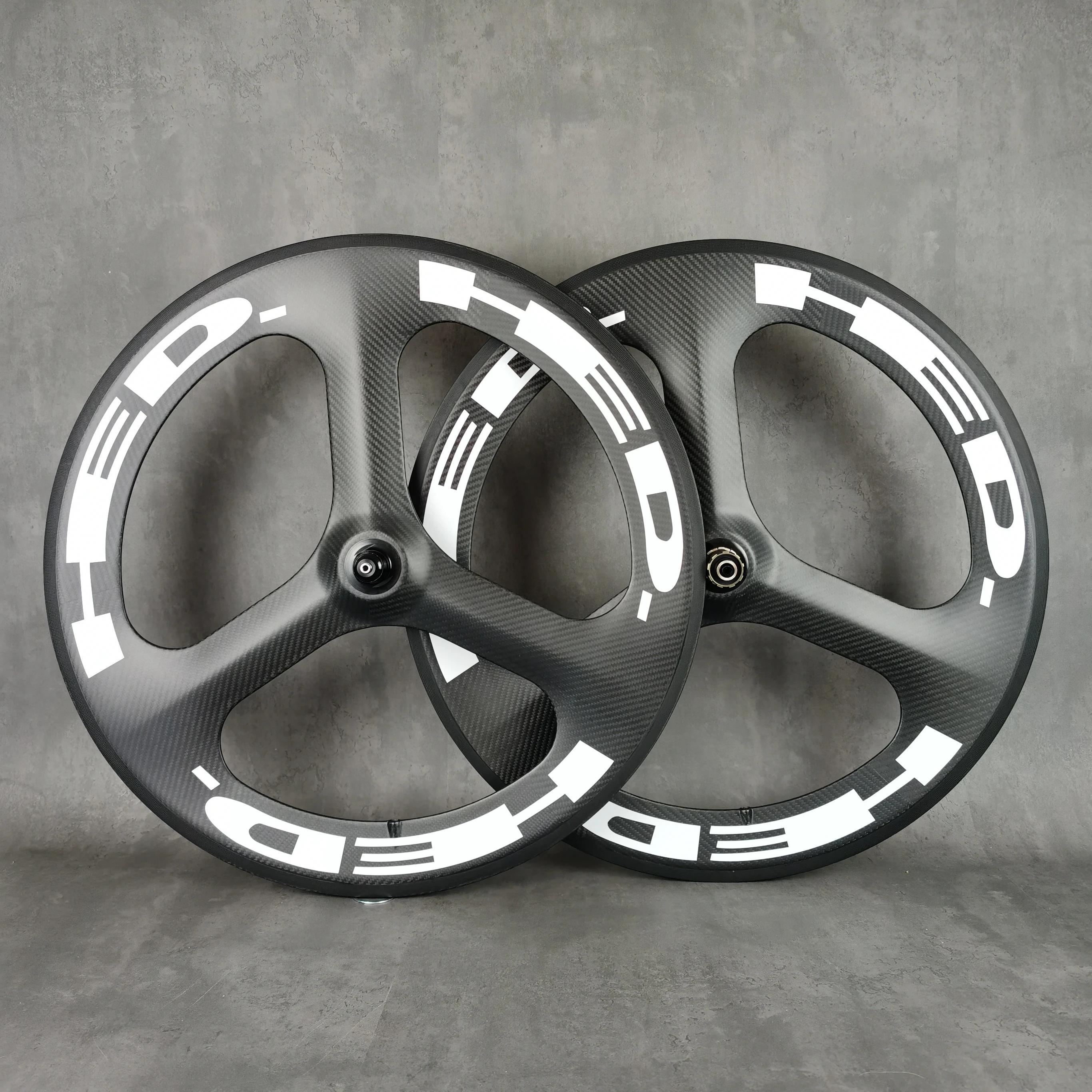 Rodas de carbono de 3 raios 700C, profundidade de 70 mm, cubo de engrenagem fixa/cubo de estrada para pista, bicicleta de corrida de estrada, acabamento 3K, 700C - Image 1