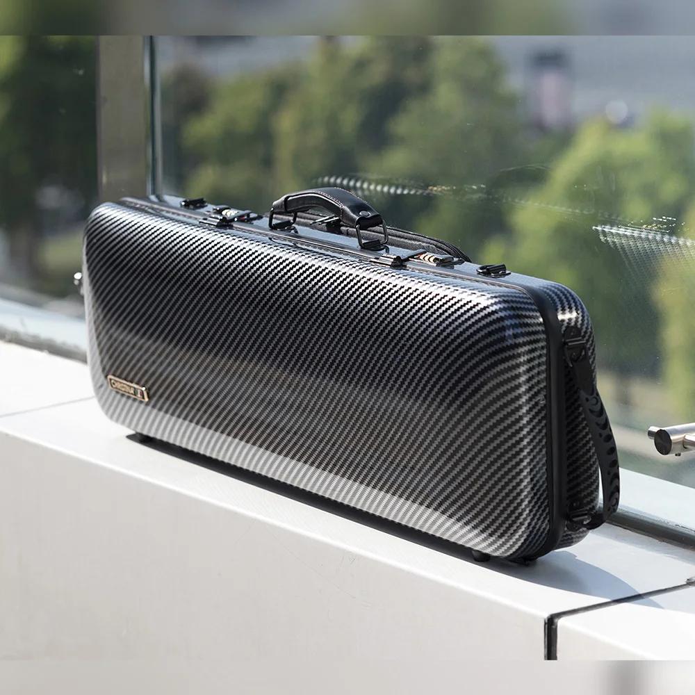 CHRISTINA Estojo para violino em fibra de carbono, novo estilo, listras pretas, tamanho 4/4, à prova d'água, com bolsa de partituras, bloqueio de código, bolsa extra (BV01BS) - Image 1