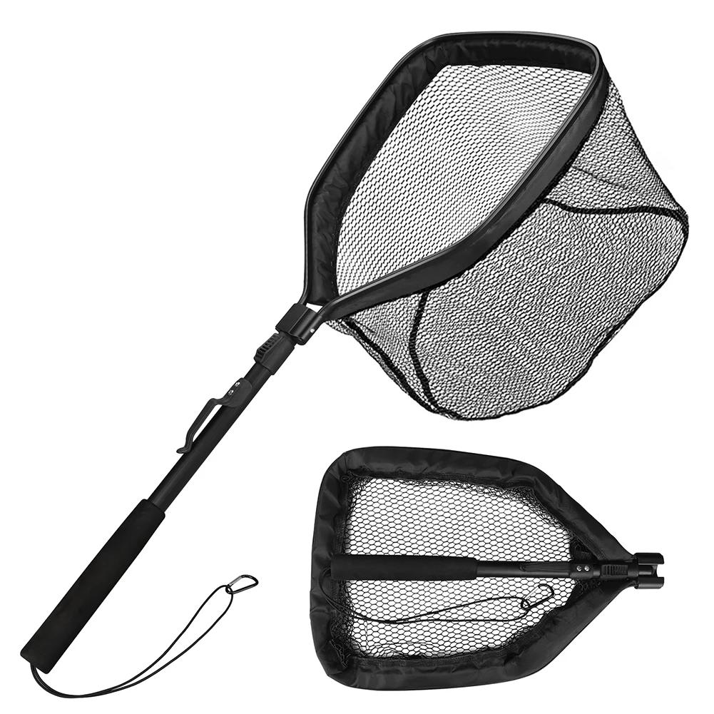 Rede de pesca flutuante, rede de pouso dobrável, fácil captura e liberação com poste telescópico, rede de peixes revestida de borracha para água salgada e água doce - Image 1