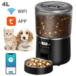 Alimentador automático Pet com tigela de aço inoxidável, 4L capacidade, temporizador inteligente Tuya controle, alimentos dispensador, alimentação suprimentos para cães e gatos - Image 1