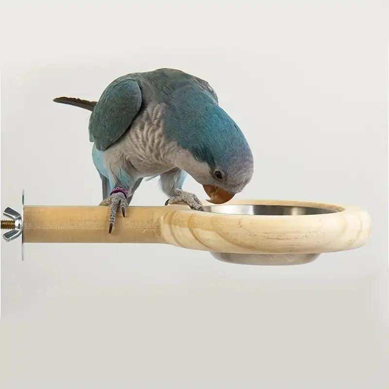 Bird Wood Stand Perch com comida ou água tigela de alimentação para papagaio, gaiola acessórios, periquito para calopsita - Image 1