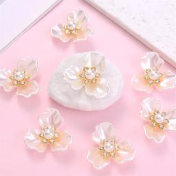 Charms flores elegantes com pérolas imitação e strass, artesanato DIY, roupas, chapéus, acessórios de cabelo, 25x27mm, 20pcs - Image 6