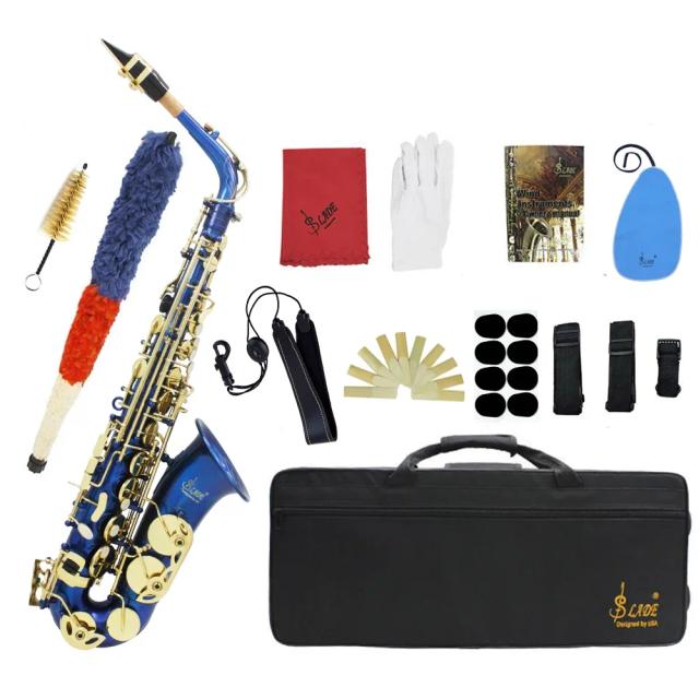 Saxofone Alto Profissional SLADE Eb com Case, Corpo de Latão e Acessórios Completo