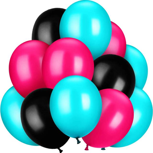 Conjunto de 15 Balões Temáticos para Festa de Aniversário - Rosa, Vermelho, Preto e Azul com Estampa Musical e Ideal para Casamentos e Chá de Bebê