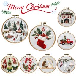 Conjunto de ponto cruz de natal inclui aro de bordado fios de pano de bordado artesanal kit de artesanato de arte de costura para iniciantes adultos - Image 2