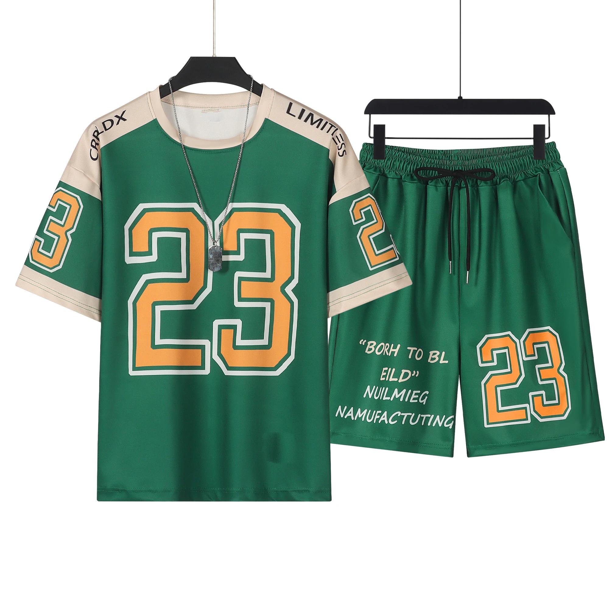 Terno esportivo masculino respirável de duas peças, camisetas e shorts de basquete, conjunto de alta qualidade, conjunto New Jersey, roupas de verão, 2024, 2023 - Image 1