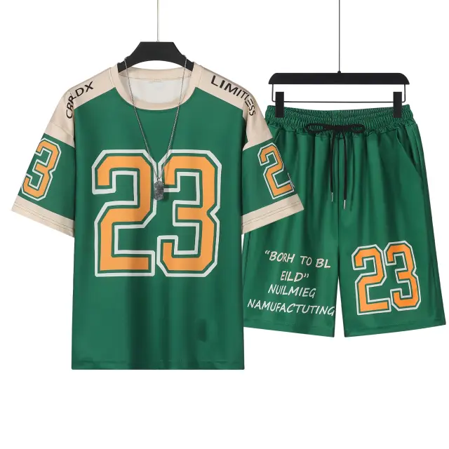 Conjunto Masculino de Basquete Respirável em Duas Peças: Camiseta e Shorts de Alta Qualidade para o Verão 2023-2024