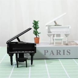 Dollhouse Piano Miniatura com Banquinho, Modelo De Madeira Artesanal, Instrumento Musical, Conjunto De Piano Retro, Decoração Presente - Image 1