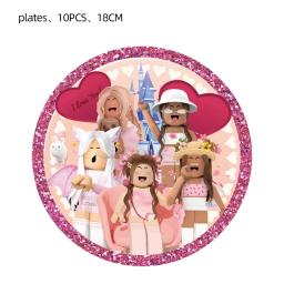 Rosa Robloxed Themed Birthday Party Decoração Set, Robot Game Cup, Kit Balão, Placa, Fontes do partido Girl, Baby Shower, 101Pcs - Image 4
