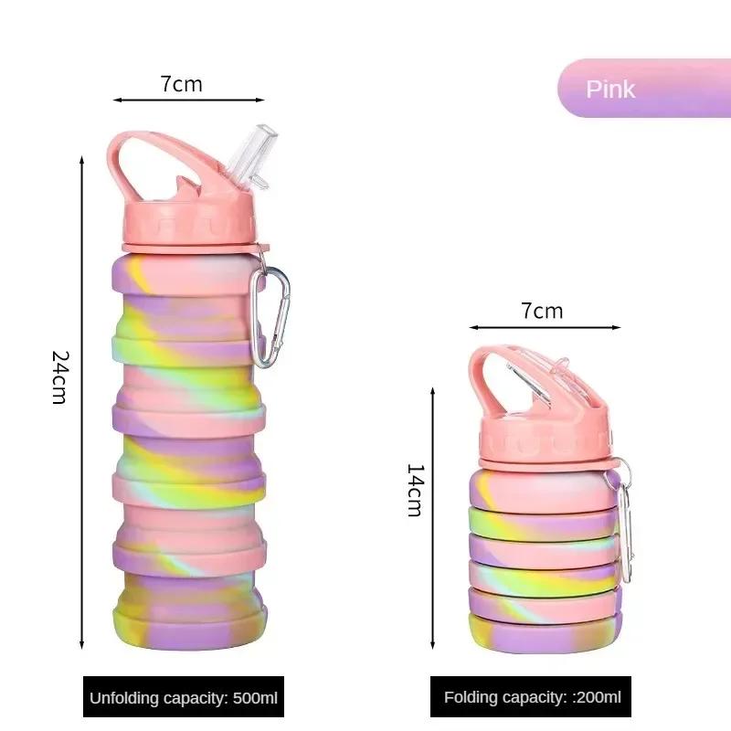 Garrafa de água dobrável de silicone para esportes garrafa de água reutilizável à prova de vazamento com mosquetão garrafa de água dobrável bidon rowerowy - Image 1