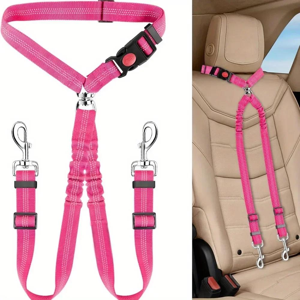Cinto de segurança Double Dog Restraint, No Tangle Dog Leash, Dever ajustável, Elastic Puppy Lead, Arnês em viagens de veículos para 2 cães - Image 1