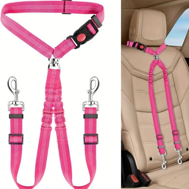 Cinto de Segurança Double Dog Restraint com Guia Anti-Emaranhamento, Ajuste Elástico para Viagens Seguras com Dois Cães