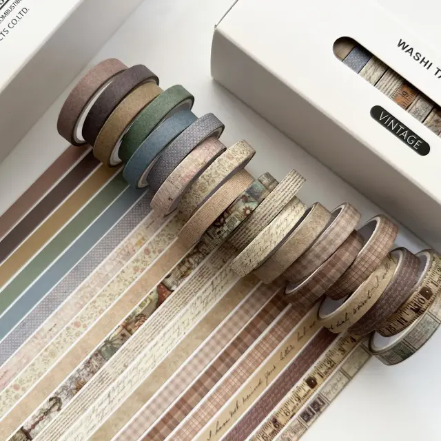 Conjunto de Fitas Washi Retro para Scrapbooking e Decoração de Diários com 20 Adesivos Decorativos Finos