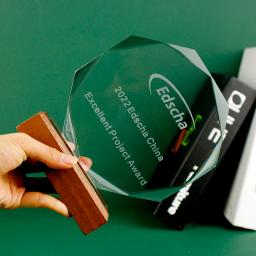 Troféu De Cristal Octagon Criativo, Base De Madeira Maciça, Lembrança De Vidro, Gravura Livre, Excelente Employee Sales, Champion Awards - Image 3