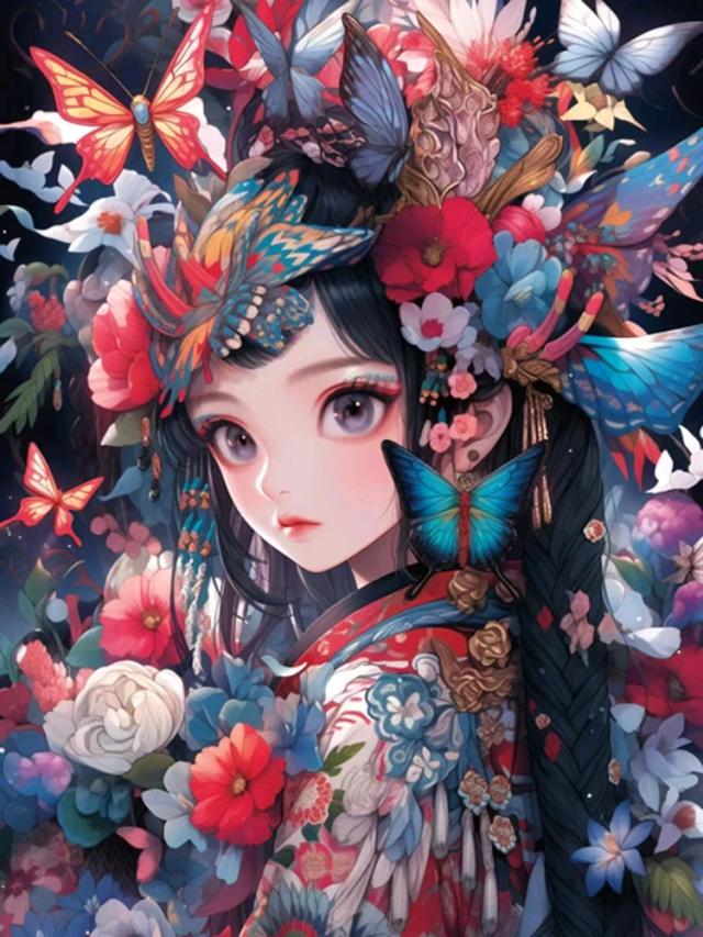 Kits de Pintura de Arte Diamante: Mosaico de Menina com Flor e Borboleta, Presente Criativo de DIY para Crianças em 2024