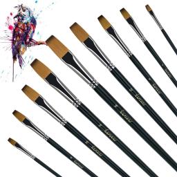 Flat Professional Artist Brush Set, Pincel para Aquarela, Acrílico e Liner Pintura, 9 Pcs - Image 3