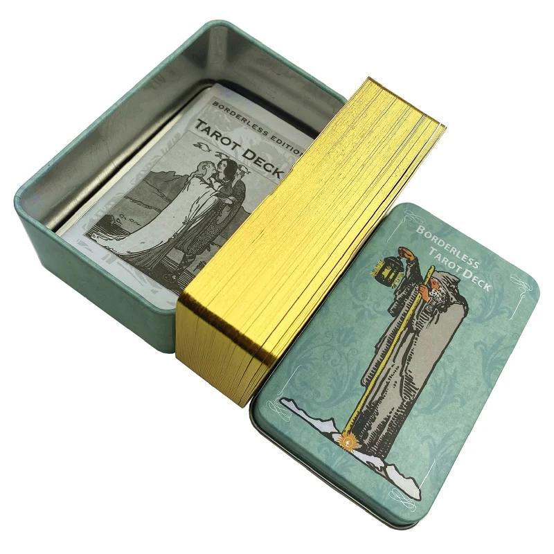 Caixa de metal dourada edition sem fronteiras, baralho de cartas de tarô com guia de papel, visão em inglês, jogos de tabuleiro clássicos - Image 1