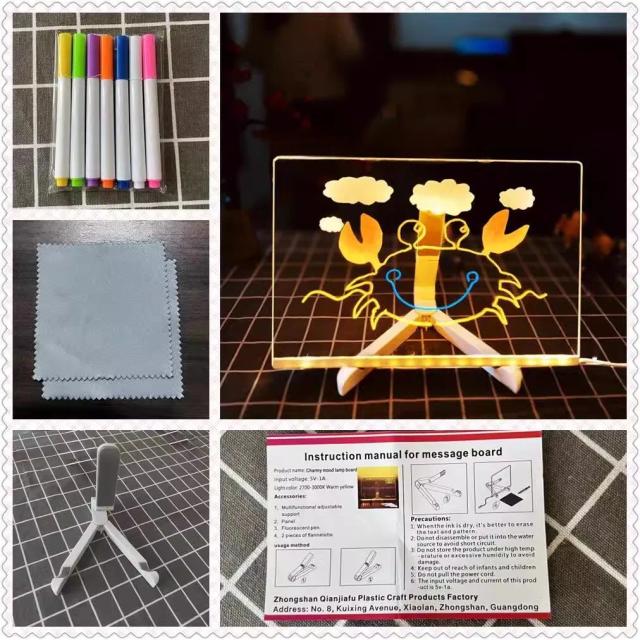 Prancheta de Desenho Acrílica LED Regravável Placa de Mensagem Brilhante