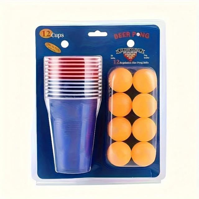 Conjunto de Jogo de Cerveja Pong com Canecas e Bolas para Festas ao Ar Livre e Celebrations de Natal